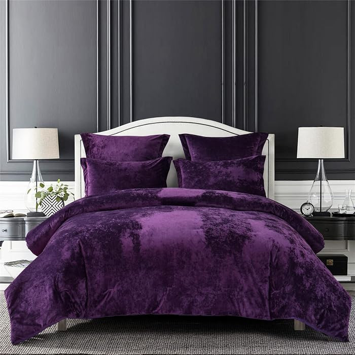 Sunshine Nicole Distressed Velvet Comforter Set, Distressed Velvet Face and Brushed Solid Microfi... | Amazon (US)