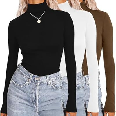 Ekouaer Womens 3 Piece Turtleneck Long Sleeve Shirts Lightweight Basi… | Amazon (US)