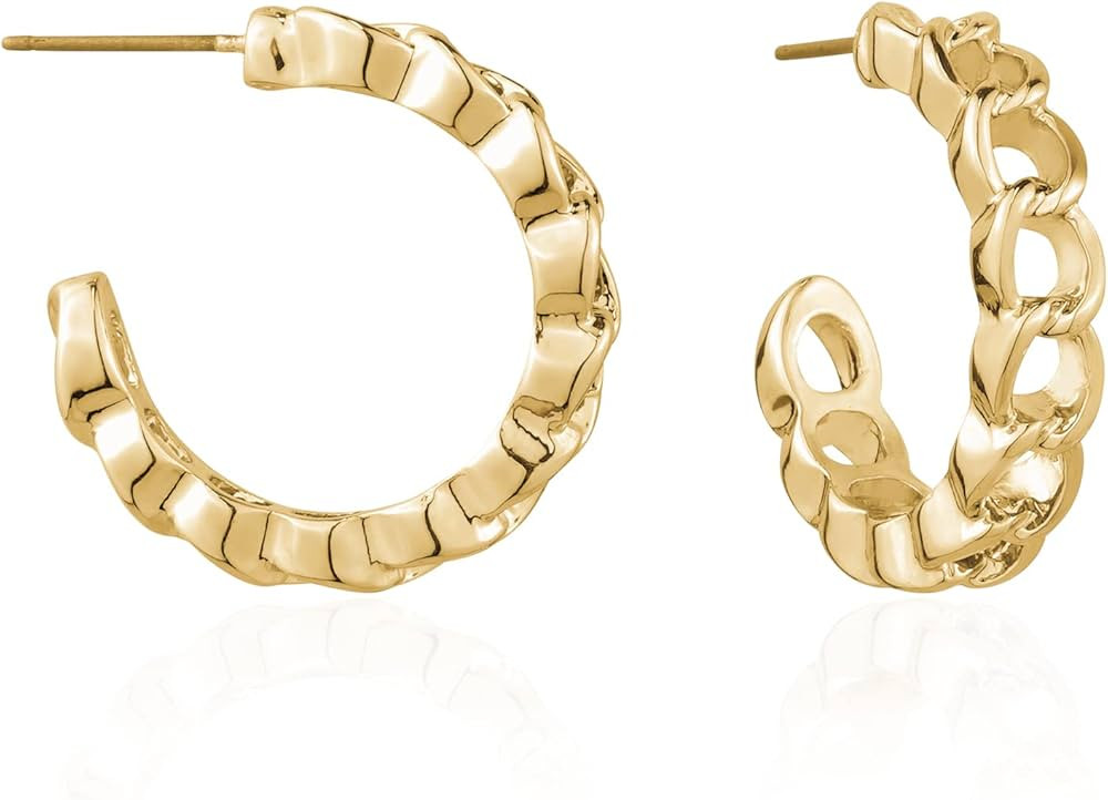 – Hoop Earrings for Women - Chain Link Hoop Earrings -16K Gold Plated or Silver Plated Hoops - ... | Amazon (US)