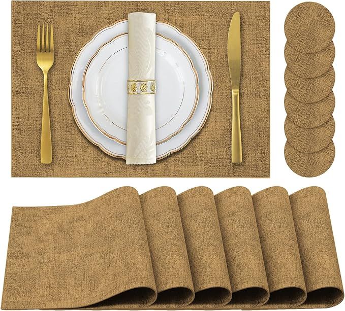 JUCCWARM Faux Leather Placemats Set of 6,Heat Resistant Placemats for Dining Table, Easy Clean No... | Amazon (US)