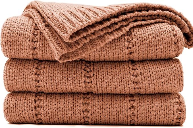 RECYCO Cable Knit Burnt Orange Throw Blanket for Couch, Super Soft Warm Cozy Decorative Knitted T... | Amazon (US)