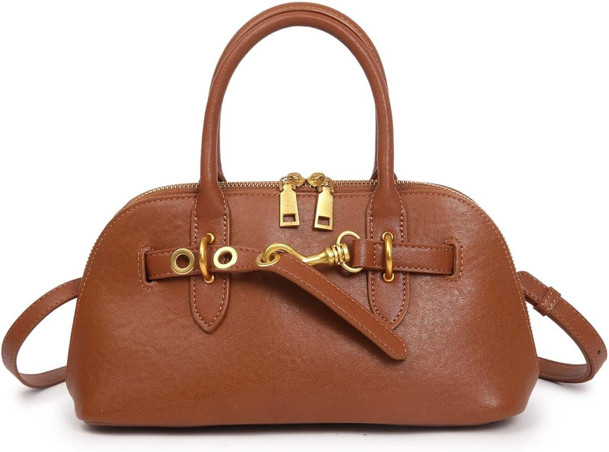 Genuine Leather Crossbody Purse for Women | Structured Top Handle Satchel Shoulder Bag with Adjus... | Amazon (US)