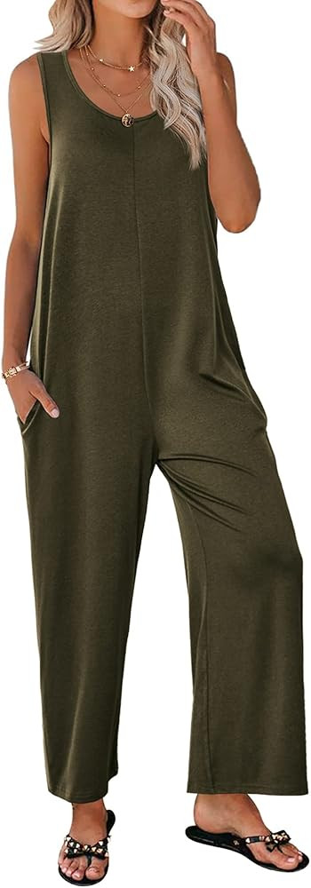 Ekouaer Sleeveless Jumpsuits for Women Casual Summer Scoop Neck Tank Rompers Wide Leg Pants Overa... | Amazon (US)
