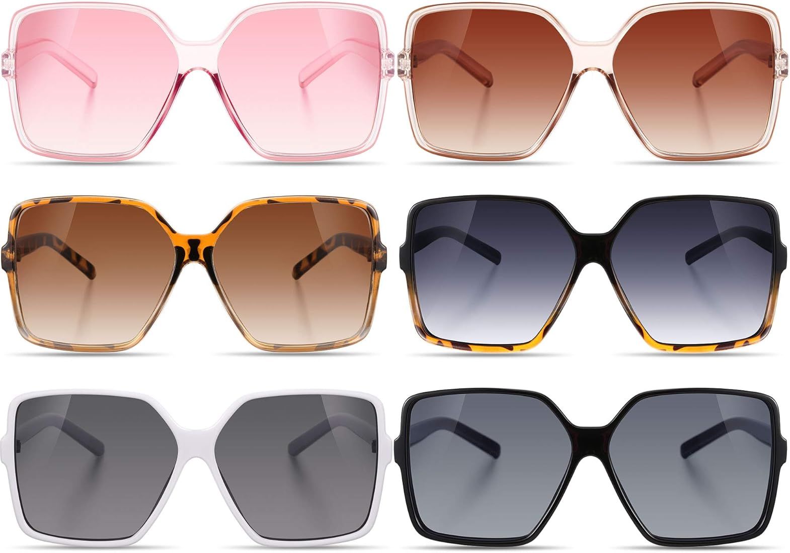 Weewooday 6 Pairs Oversized Square Sunglasses Multicolor Retro Irregular Vintage Sunglasses Wide ... | Amazon (US)