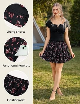 Scarlet Darkness Mini Skirts for Women Summer Floral Skorts Tiered Ruffle Shorts Skater Boho Skir... | Amazon (US)