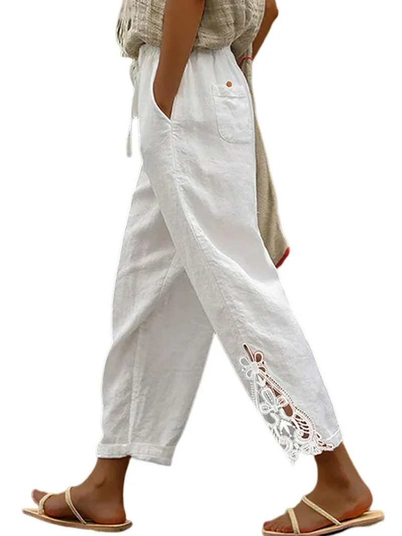 DOKOTOO Casual Pants for Women Drawstring Cotton Pants Lightweight Elastic Waist Pants Trouser wi... | Walmart (US)