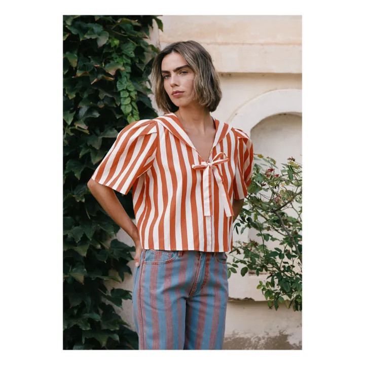 Blouse Rayures Sailor Lin et Coton  | Rouge | Smallable