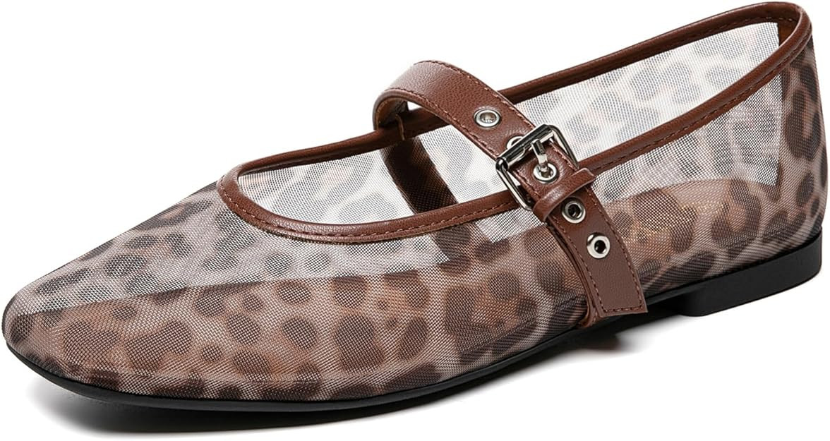Rihero Mesh Ballet Flats for Women Square Toe Buckle Strap Mary Jane Flats Comfortable Casual Bal... | Amazon (US)