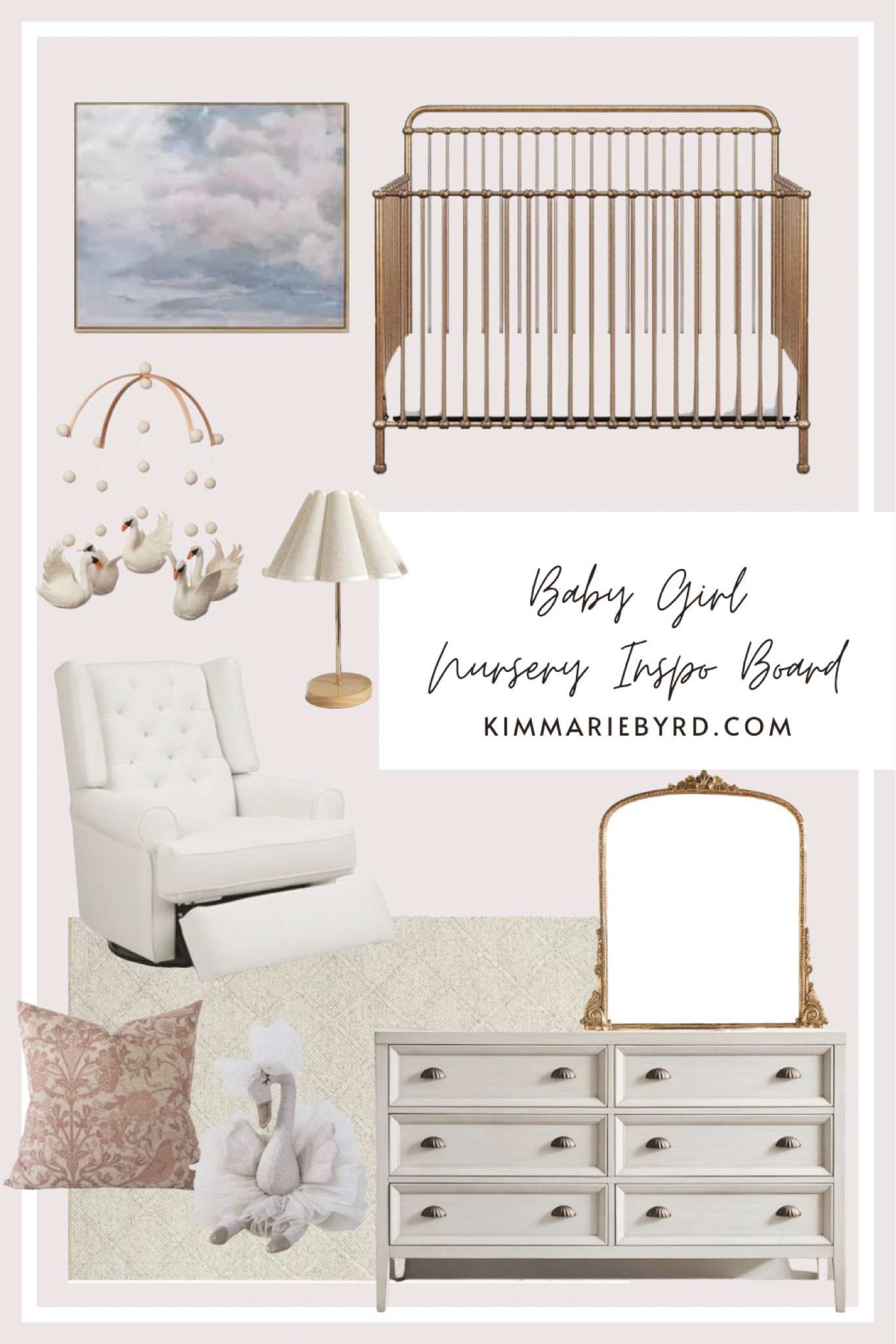 Baby girl nursery- gold brass crib, cream pottery barn dresser, neutral rug, swan, blush pink

#LTKfamily #LTKbaby #LTKbump