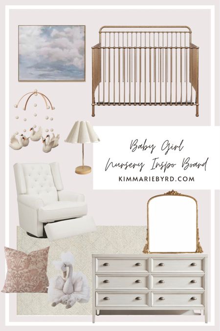 Baby girl nursery- gold brass crib, cream pottery barn dresser, neutral rug, swan, blush pink

#LTKfamily #LTKbaby #LTKbump