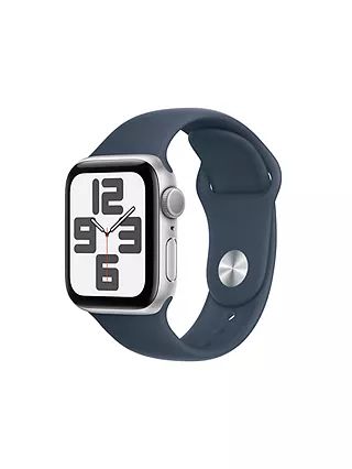 Apple Watch SE (2023) GPS, 40mm, Sport Band, Small-Medium, Silver/Storm Blue | John Lewis (UK)
