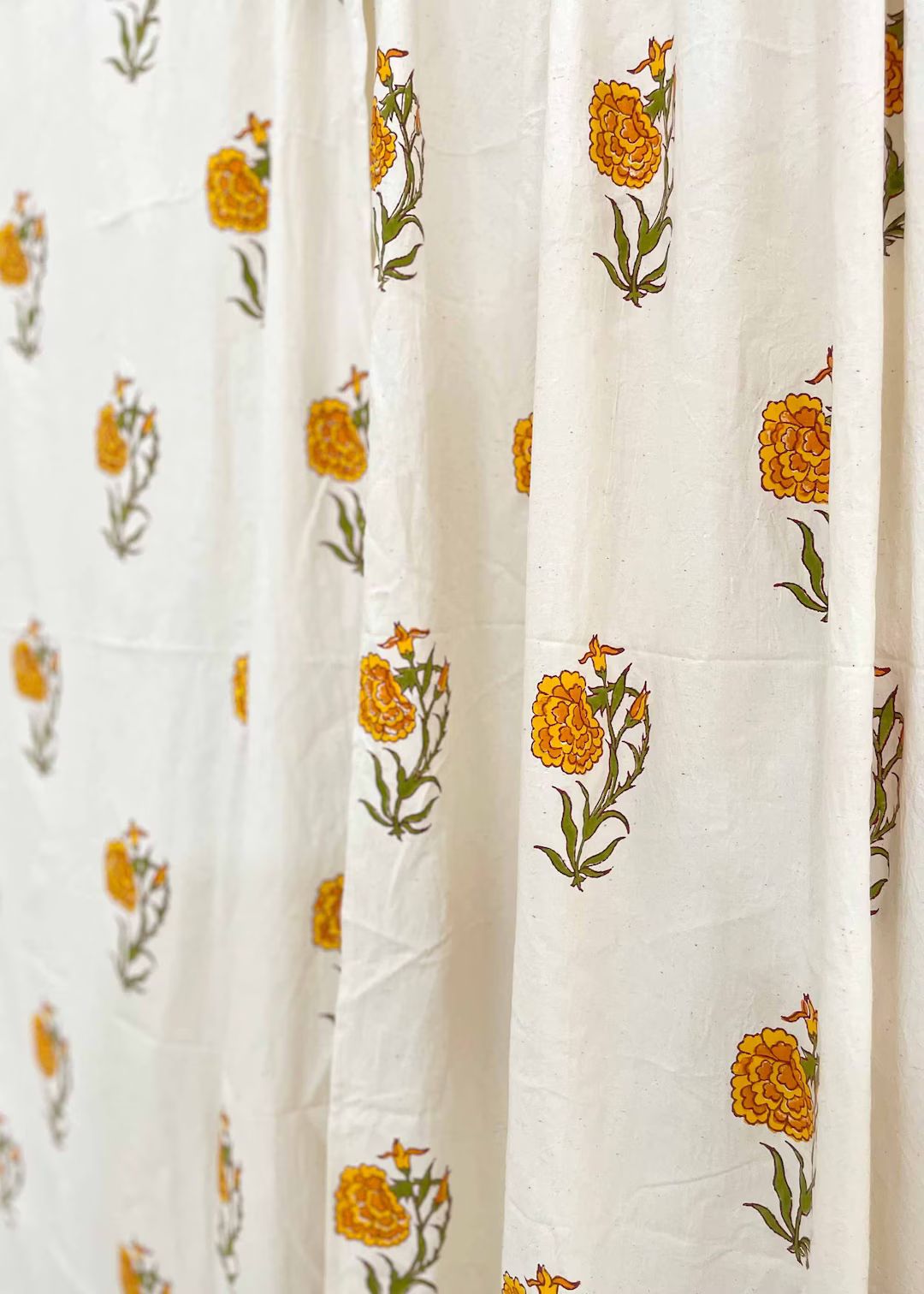 Orange Marigold Hand Block Printed Cotton Curtains Panels, Organic Cotton Curtain, Organic Drapes... | Etsy (US)