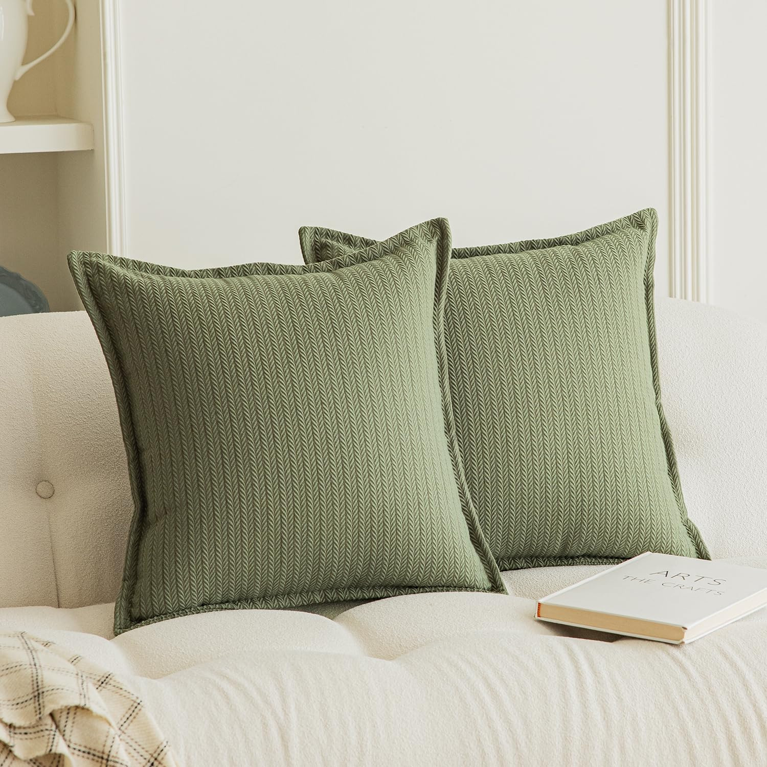 Set of 2 Cozy Striped Herringbone Flange Throw Pillow Covers, Aesthetic Embossed Pattern Pillow C... | Amazon (US)