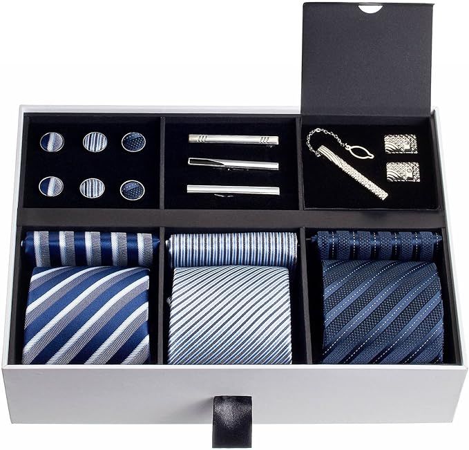 Premium Men’s Gift Tie Set Silky Necktie Pocket Squares Tie Clips Cufflinks For Men | Amazon (US)
