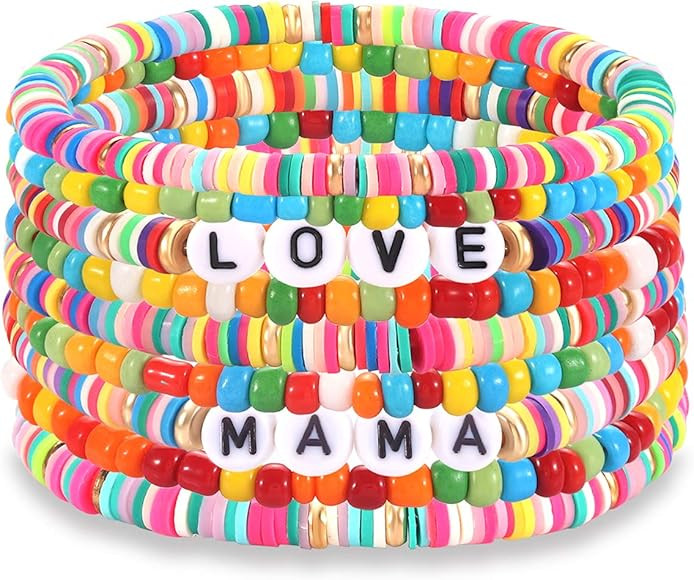 Heishi Bracelets for Women Colorful Vinyl Disc Bead Stretch Bracelets Stackable Beach Surf Letter... | Amazon (US)