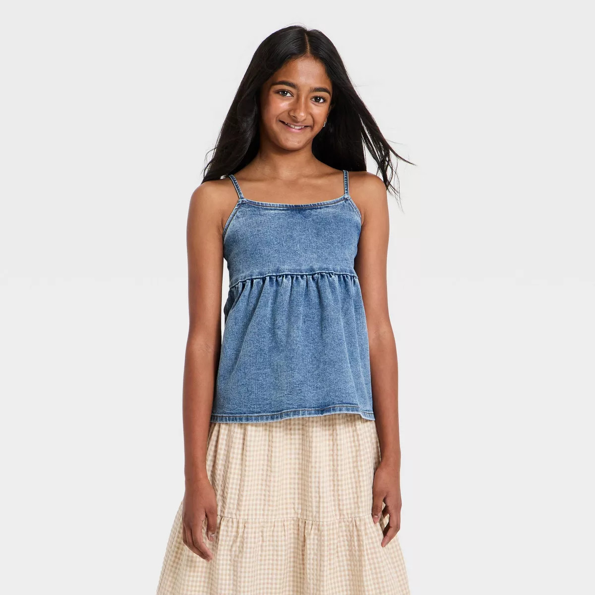 Girls' Denim Babydoll Tank Top - art class™ Medium Wash XXL | Target