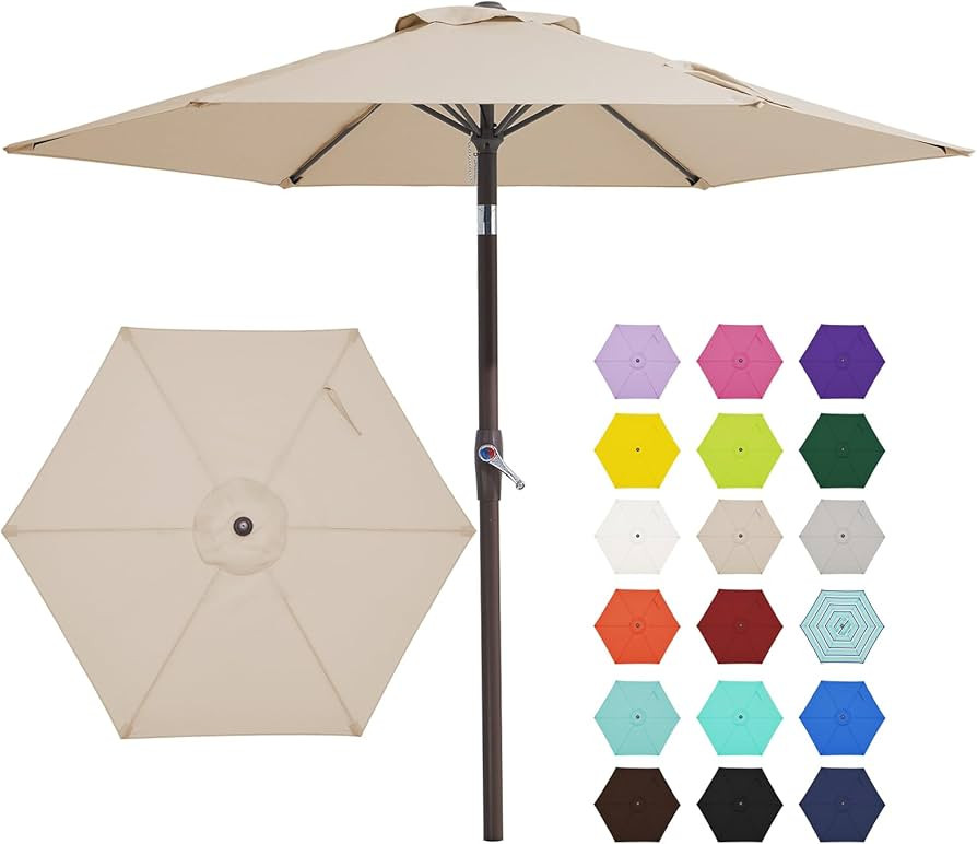 Amazon.com : JEAREY 7.5FT Patio Umbrella Market Table Umbrella with 6 Sturdy Ribs, Push Button Ti... | Amazon (US)
