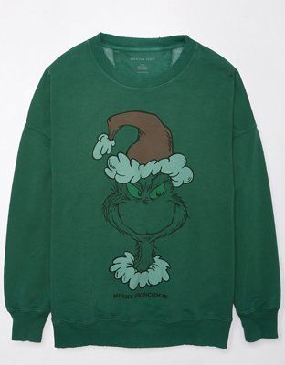 AE Oversized Holiday Grinch Graphic Sweatshirt | American Eagle Outfitters (US & CA)