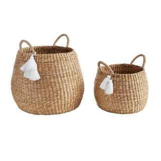 StyleWell Round Natural Water Hyacinth Decorative Baskets with White Tassels (Set of 2) BA1904115... | The Home Depot