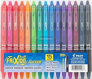 Pilot, FriXion Clicker Erasable Gel Pens, Fine Point 0.7 mm, Pack of 15, Assorted Colors | Amazon (US)