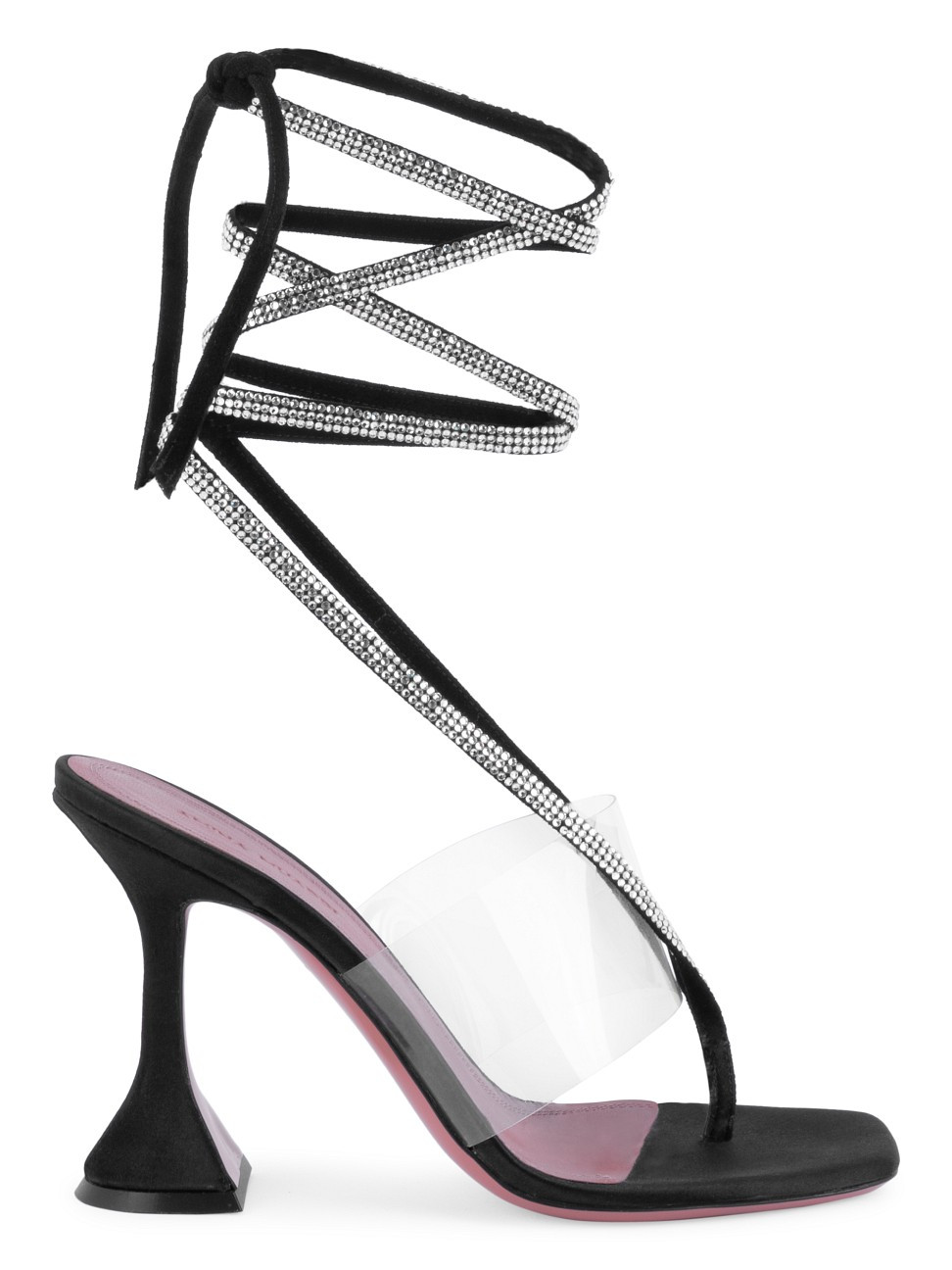 Amina Muaddi Women's Zula Ankle-Wrap Crystal-Embellished Satin Thong Sandals - Black - Size 10 | Saks Fifth Avenue