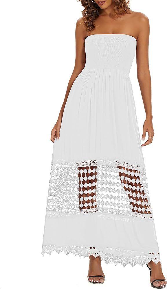 Women's Summer Maxi Casual Off Shoulder Dress Sleeveless Boho A Line Smocked Tiered Long Beach Su... | Amazon (US)