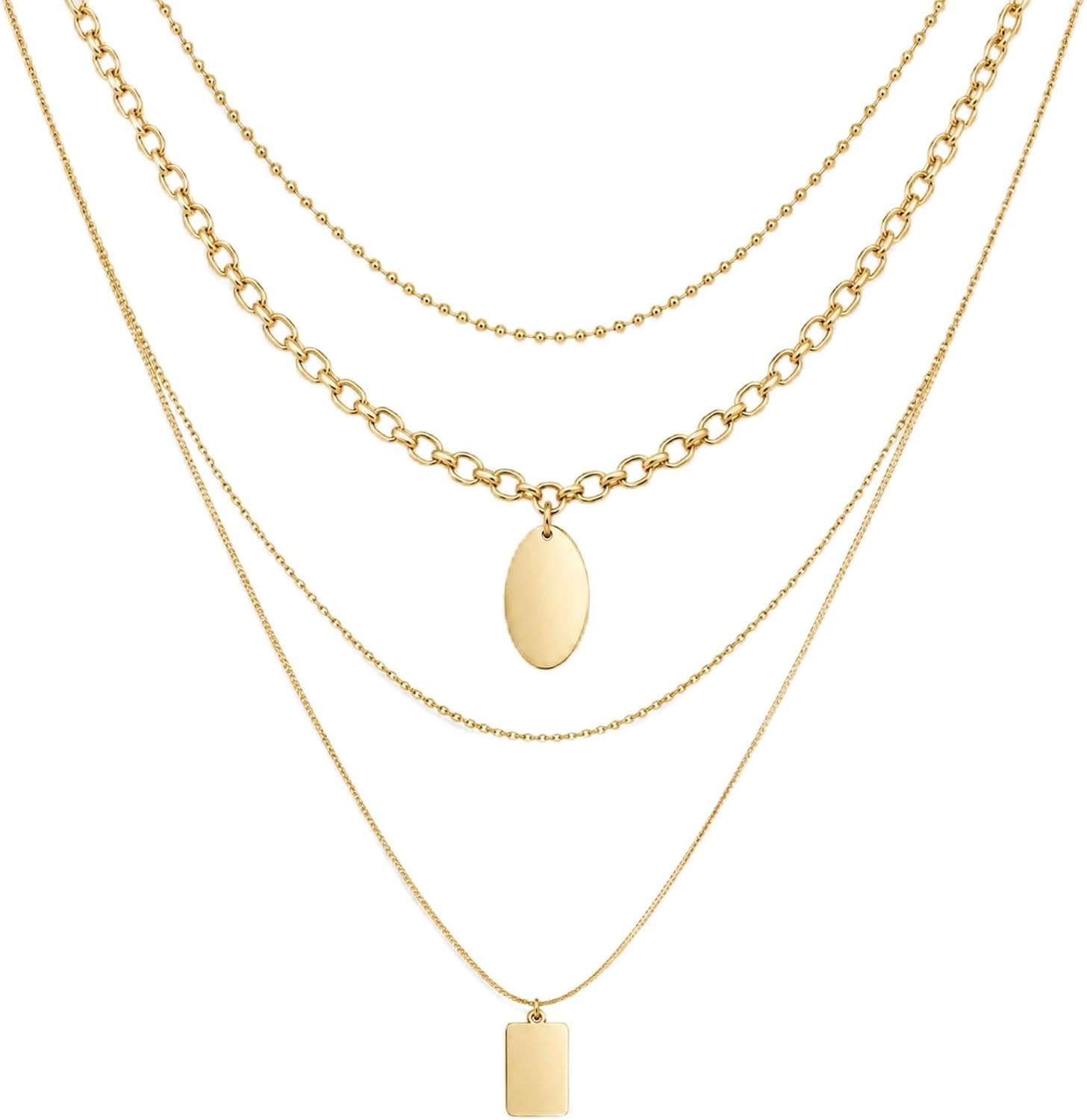 Women's Gold-Tone Oval and Rectangle Pendant Layered Necklace | Amazon (US)
