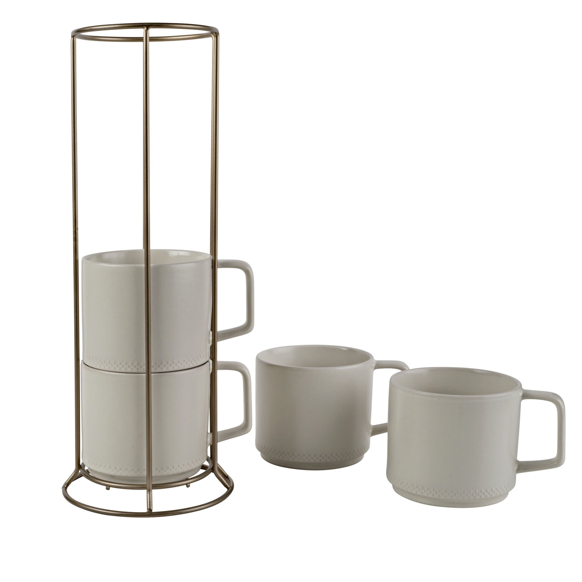 Beautiful Modern Dot 4 Piece 16 oz Stoneware Mug Set with Rack White by Drew Barrymore - Walmart.... | Walmart (US)