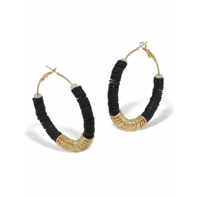 PalmBeach Jewelry Black Clay Bead Goldtone Hoop Earrings, 55mm | Walmart (US)