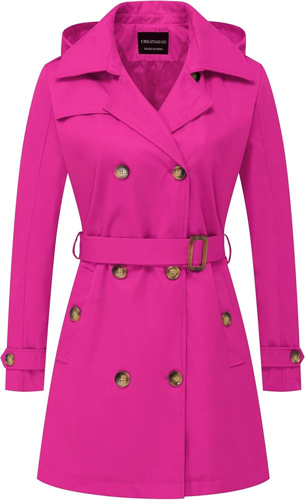 CREATMO US Women's Trench Coat Double-Breasted Classic Lapel Overcoat Belted Slim Outerwear Coat ... | Amazon (US)