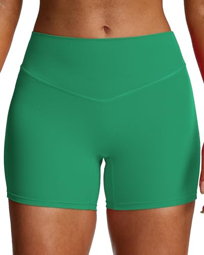 Aoxjox Workout Biker Shorts for Women Tummy Control High Waisted Athletic Hidden Scrunch Gym Running Yoga Short 4.5" (Parakeet Green, Small) | Amazon (US)