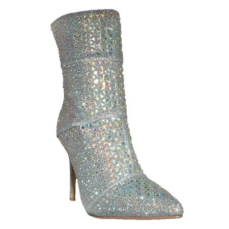 Rhinestone Crystal Disco Booties Women Gogo Heel Boots | Walmart (US)