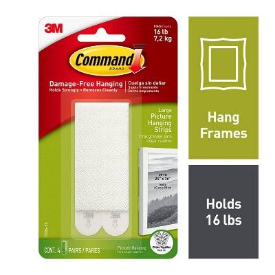 Command 4 Sets Large Sized Picture Hanging Strips White | Target