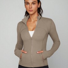FeatherFit SlimIt Streamline Performance Secure Pockets Zip Up Jacket Low Impact Yoga Daily Fall | SHEIN