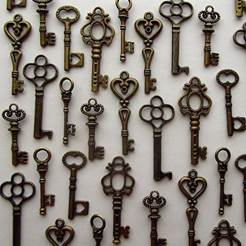 Salome Idea Skeleton Key Charm Set in Antique Bronze (48 Charms) 6 Different Styles - Vintage Sty... | Amazon (US)