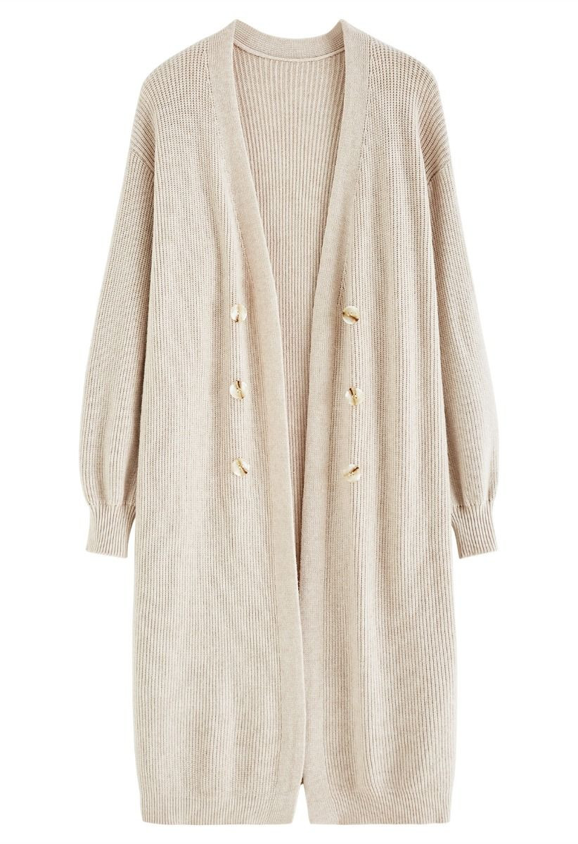 Full Ribbed Open Front Longline Cardigan in Oatmeal | Chicwish