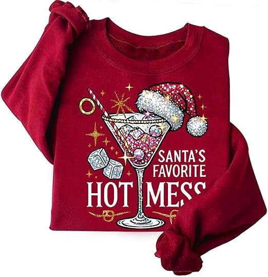 Santa's Favorite Hot Mess Sweatshirt Santa's Hot Mess Sweatshirt Christmas Martini Sweatshirt | Amazon (US)