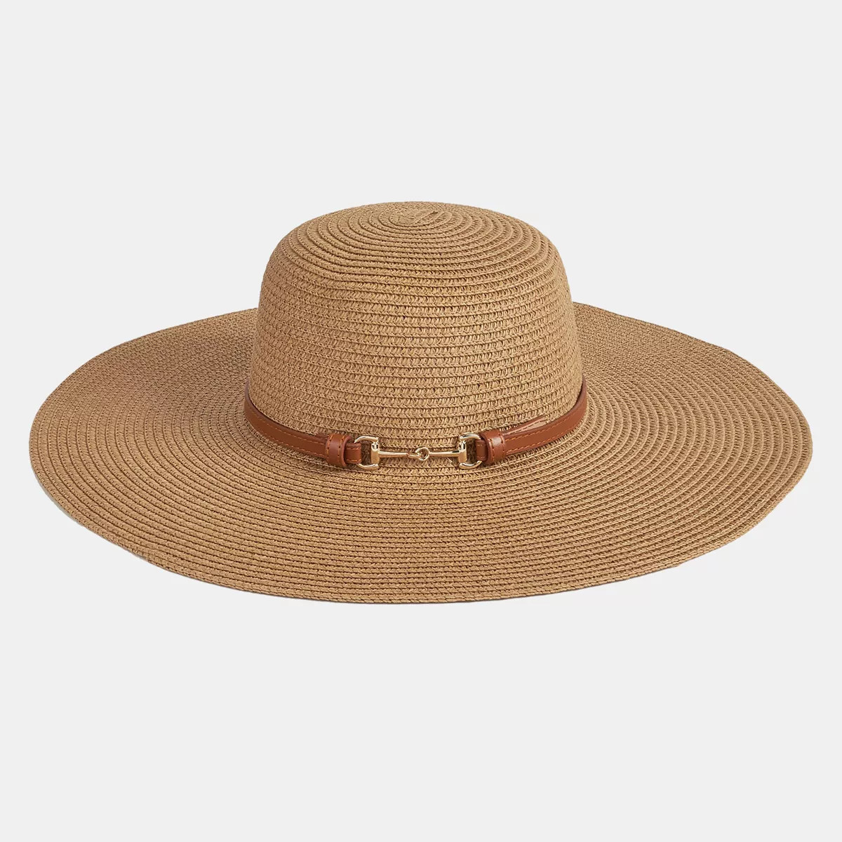 Women's Faux Leather Band Wide Brim Straw Beach Sun Hat - Cupshe | Target