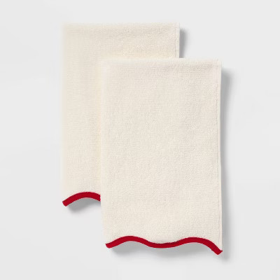 2pk Scalloped Christmas Hand Towels Cream/Red - Threshold™ | Target