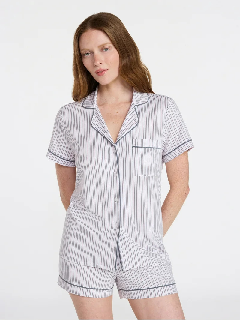 Joyspun Women's Dreamy Soft Collection Notch Top and Shorts Pajama Set, 2-Piece, Sizes XS-3X | Walmart (US)