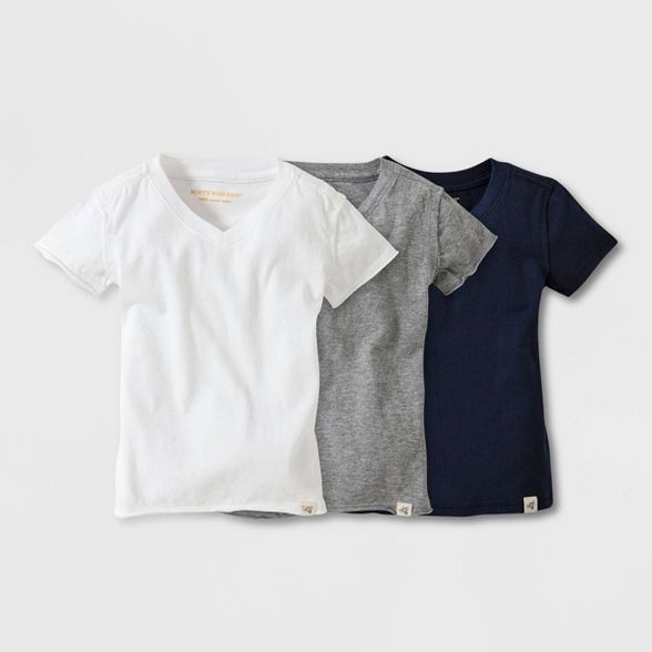 Burt's Bees Baby® Toddler 3pk Short Sleeve Reverse Seam V-Neck T-Shirt - White/Gray/Blue | Target