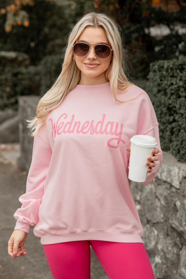 Wednesday Light Pink Oversized Graphic Sweatshirt | Pink Lily