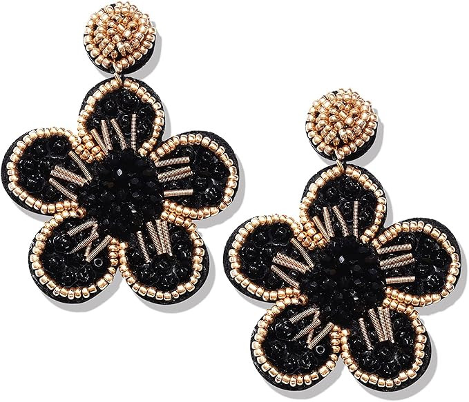 Beaded Drop Earrings Statement Colorful Beaded Flower Earrings Handmade Bohemia Tropical Beadwork... | Amazon (US)