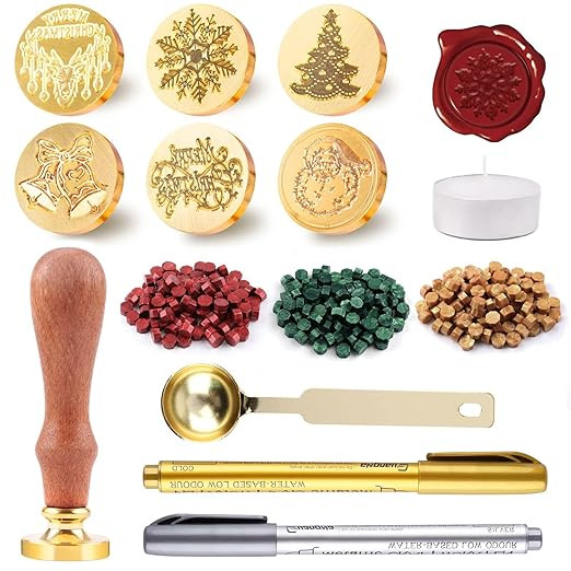 Christmas Wax Seal Stamp Kit Lanstics Wax Seal Stamp Brass Head, 300Pcs Sealing Wax Beads in 3 Co... | Amazon (US)