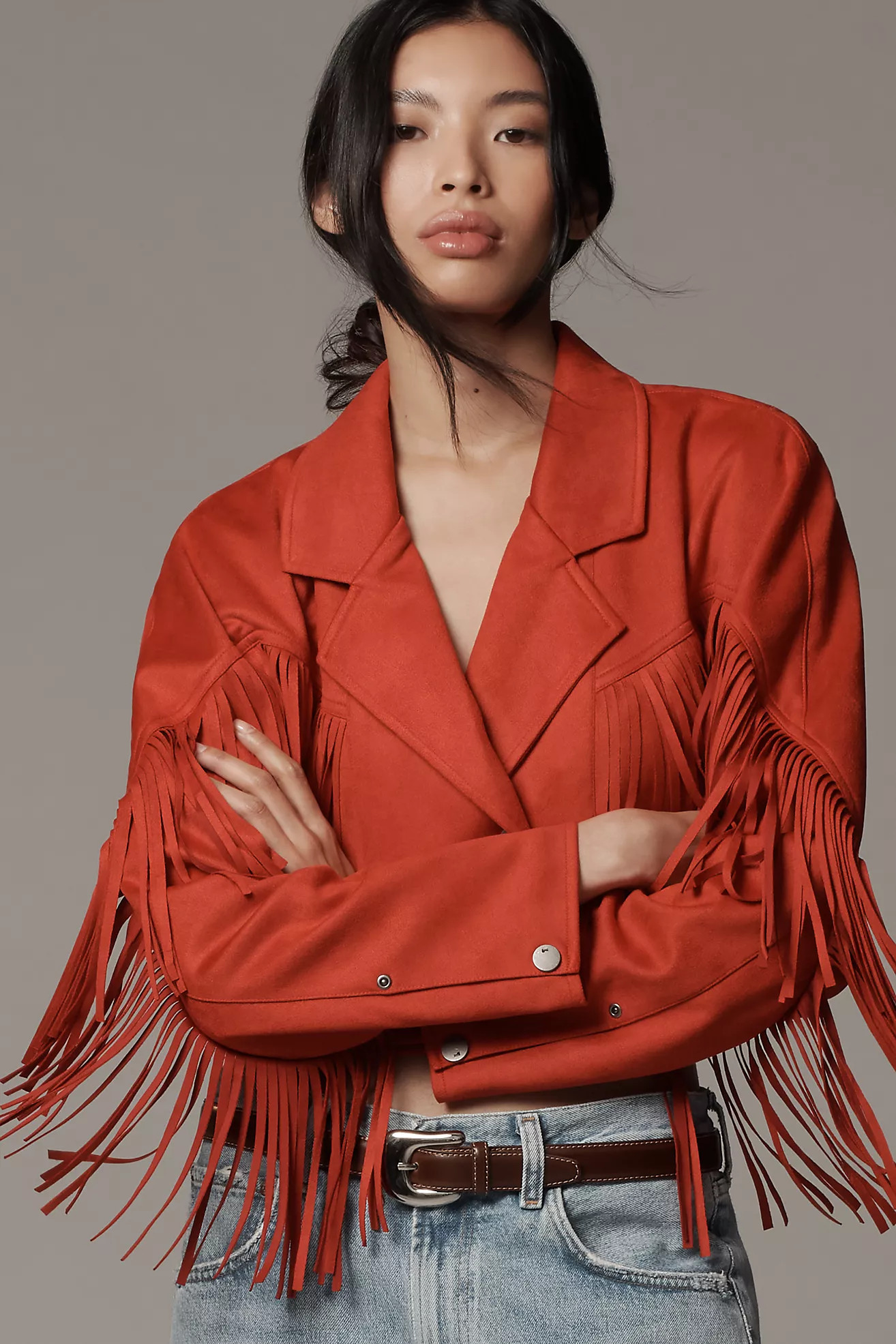 Pilcro Faux-Suede Fringe Moto Jacket | Anthropologie (US)