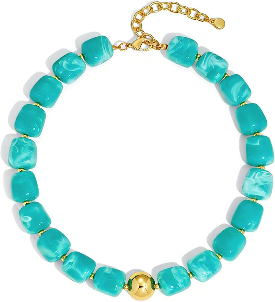 WOWORAMA Colorful Chunky Necklaces for Women Trendy Multicolor Large Square Resin Beads Necklace ... | Amazon (US)