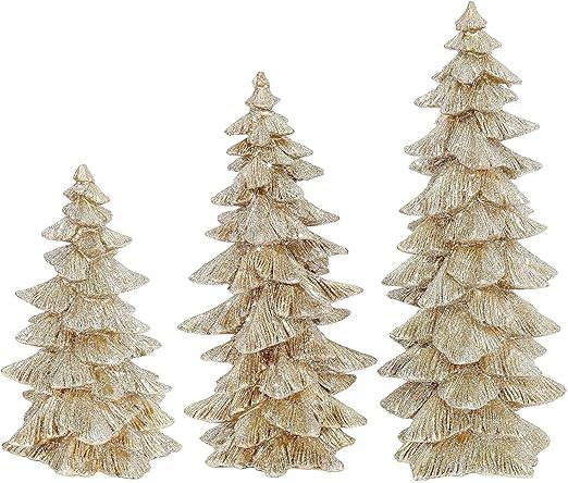 Raz Set of 3 Champagne Gold Glittered Christmas Trees- 6.5 inches to 9.5 inches Tall | Amazon (US)