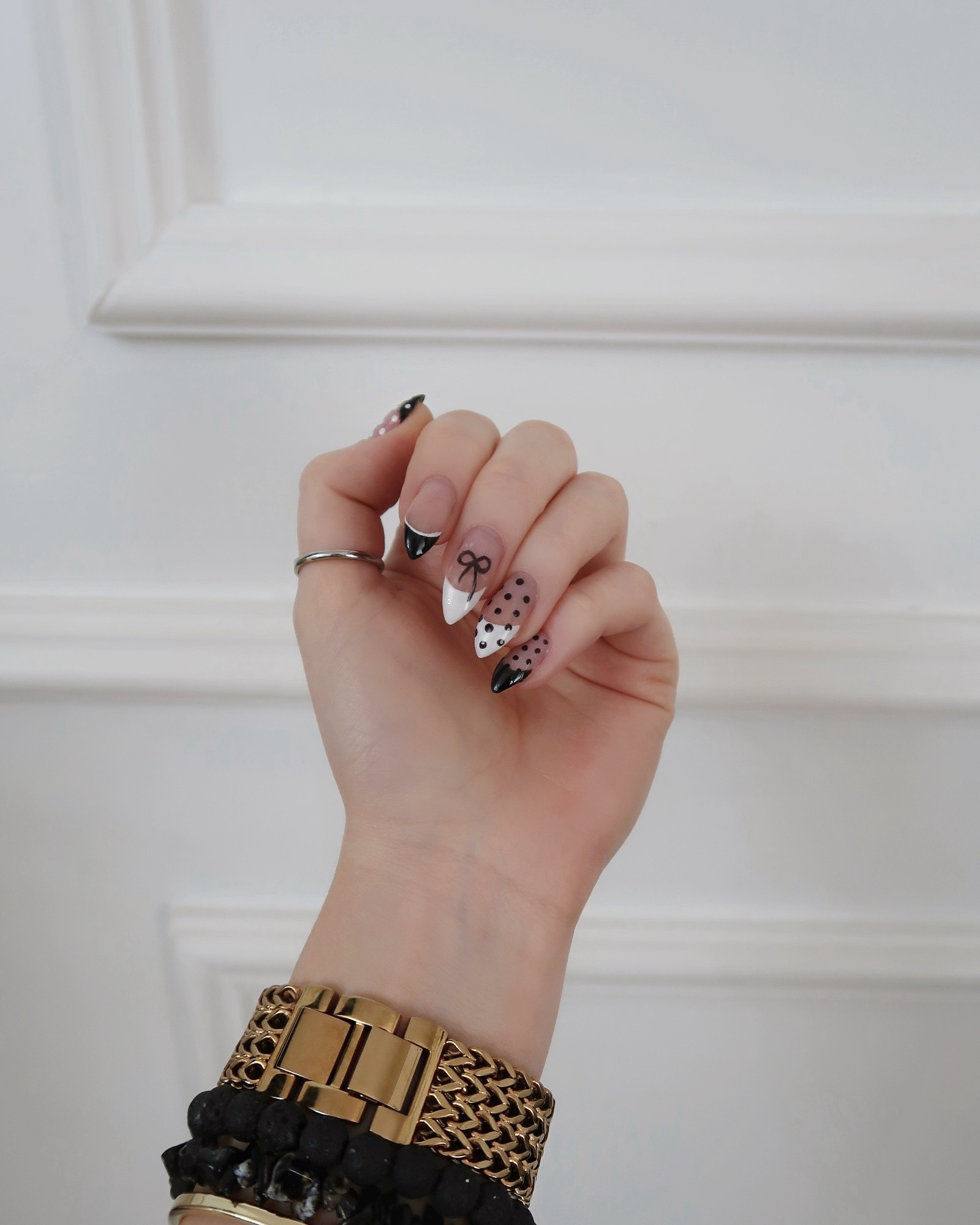 Mylee nail kit, black and white French nails, polka dot nails, bow nail design, BIAB nails at home, gel nail ideas, birthday nails inspo, at home manicure, chic nail designs 

#LTKeurope #LTKbeauty #LTKspring