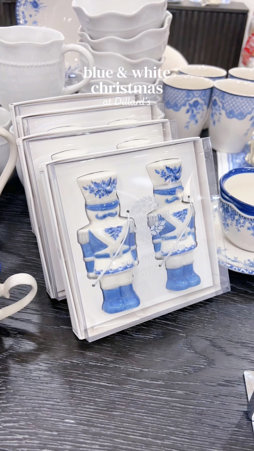 Blue and white christmas decor at Dillards! Southern living christmas collection with grandmillennial holiday decor 

Blue & white nutcrackers / girly Christmas