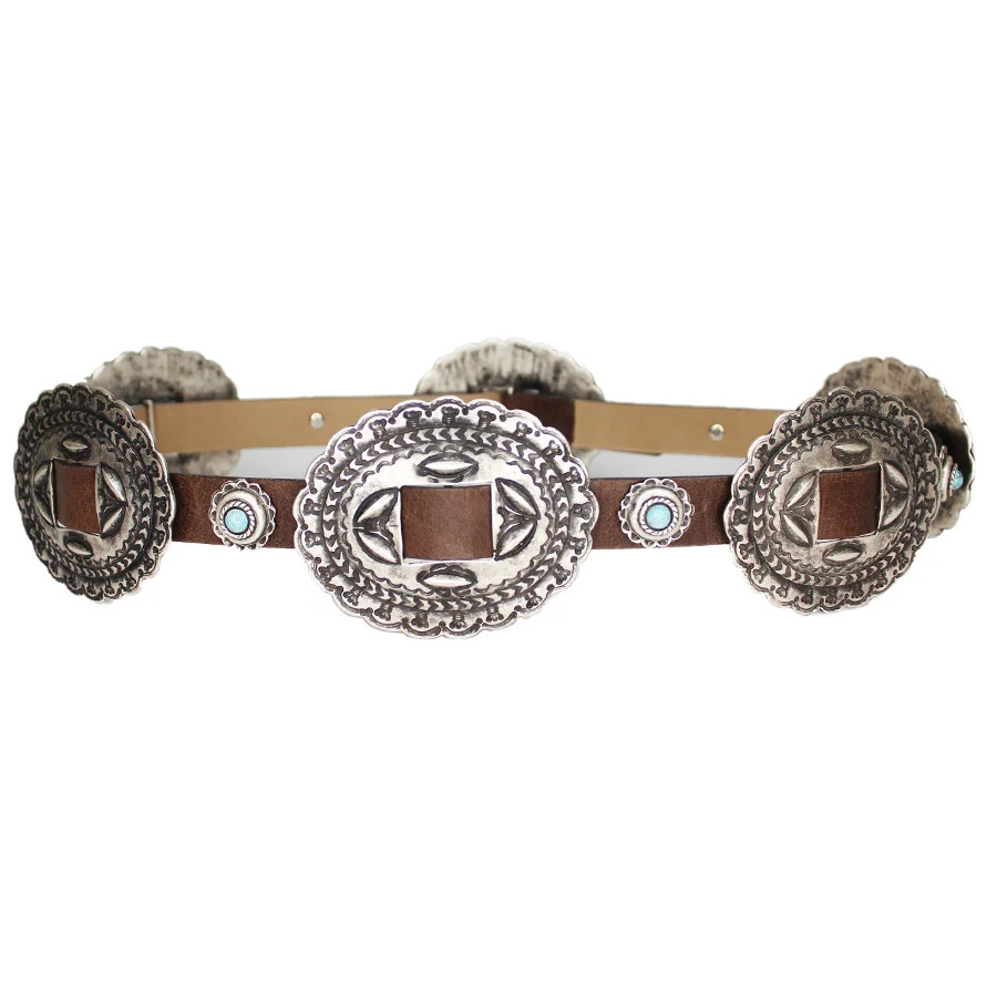 Denver Concho Belt - Distressed Leather Silver Conchos Turquoise | Streets Ahead | Streets Ahead Inc